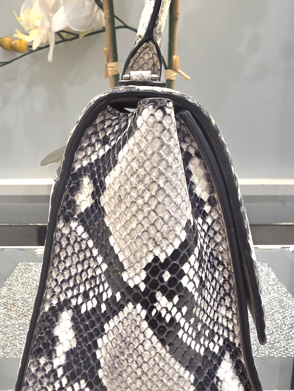 Balenciaga Black and Gray Python-Print Top Handle Satchel - Picture 4 of 17